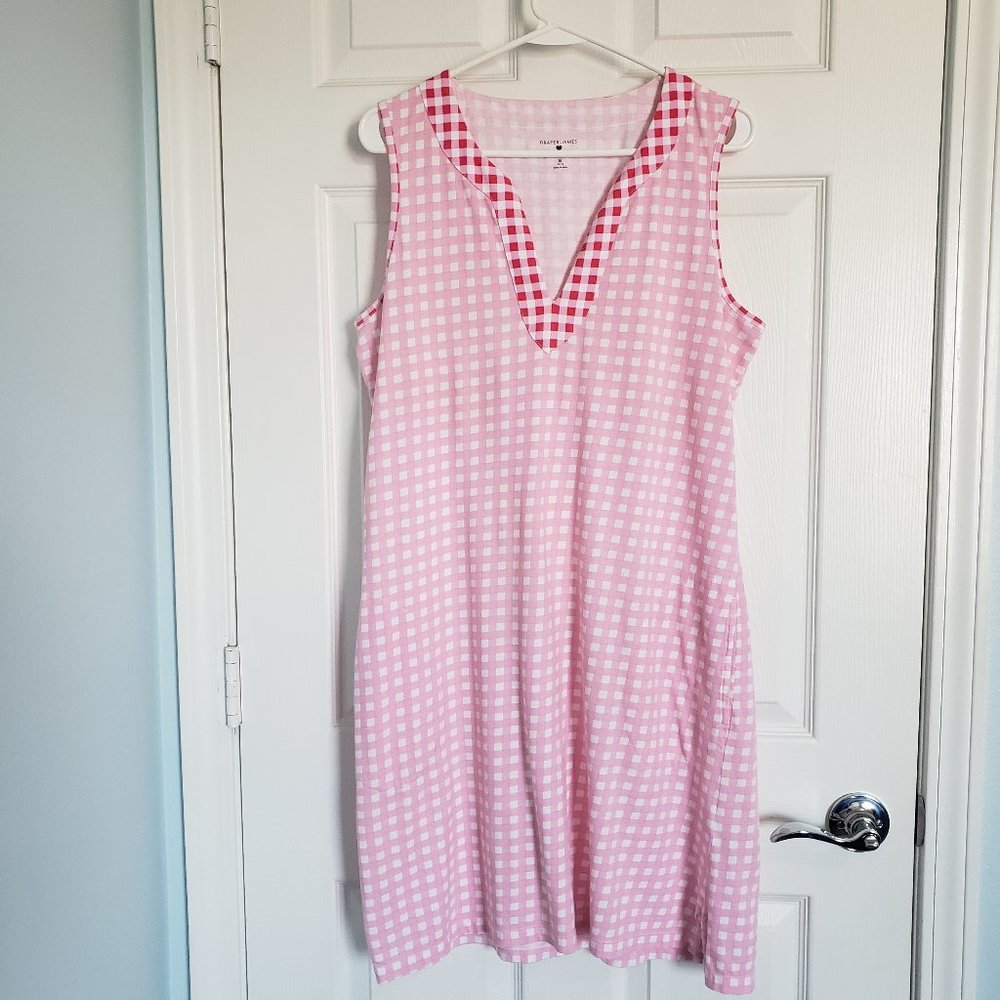 Draper James x Lands End Swim Coverup Dress Size M/L 10-12 Pink Gingham Coastal